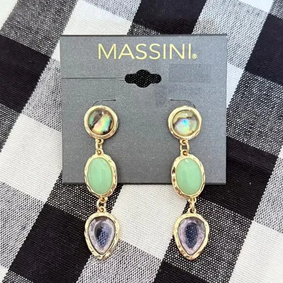 New Massini Gold Tone Faux Stone Earrings (2.25”) - Picture 2 of 3